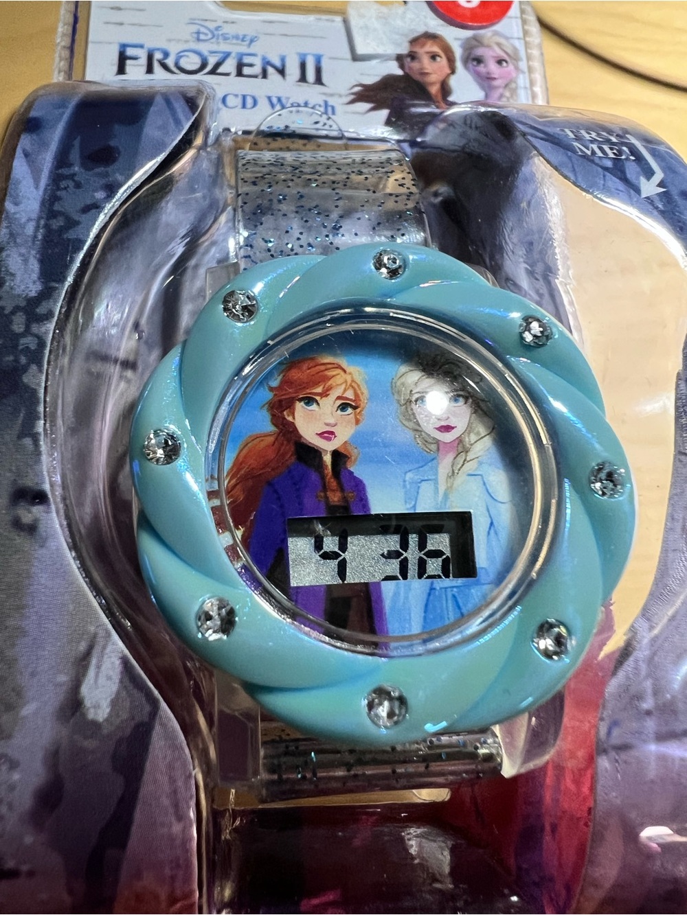 0134: Disney Frozen II Girls' Light Blue Digital Watch with Anna & Elsa Artwork